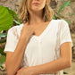 POL Inset Lace Outseam Detail Short Sleeve V-Neck T-Shirt