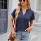 Decorative Button Notched Short Sleeve T-Shirt