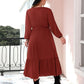 Plus Size Quarter Button V-Neck Long Sleeve Dress