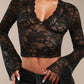 V-Neck Flare Sleeve Lace Top