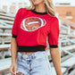 Sequin Football Round Neck Short Sleeve Top