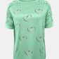 Full Size Lace Detail Heart Round Neck Short Sleeve Top