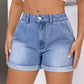 Rolled Hem Mid-Rise Waist Denim Shorts