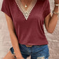Full Size Lace Detail V-Neck Short Sleeve T-Shirt