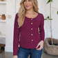 Button Up Round Neck Long Sleeve Cardigan