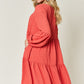 Double Take Full Size V-Neck Balloon Sleeve Tiered Dress