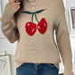 Perfee Cherry Round Neck Long Sleeve Sweater