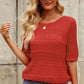Openwork Round Neck Half Sleeve Knit Top