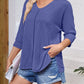 Full Size Textured Round Neck Three-Quarter Sleeve Blouse