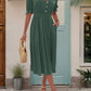 Ruched V-Neck Half Sleeve Midi Dress