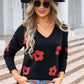 Flower V-Neck Long Sleeve Sweater