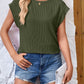 Full Size Textured Round Neck Cap Sleeve Blouse