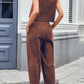 Lovelet Plaid Round Neck Sleeveless Top and Pants Set