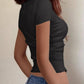 Half Button Scoop Neck Short Sleeve Knit Top