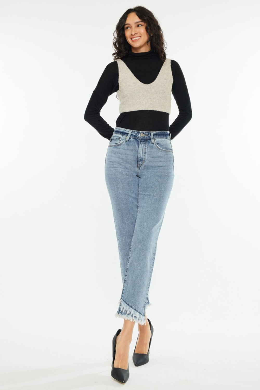 Kancan Raw Hem High Rise Straight Jeans *