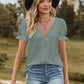 Lace Detail V-Neck Flounce Sleeve Blouse