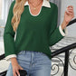 Contrast Collared Neck Long Sleeve Top