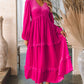 Frill V-Neck Balloon Sleeve Tiered Dress