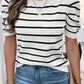 Striped Round Neck Puff Sleeve Knit Top