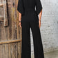 Tied V-Neck Half Sleeve Wide Leg Jumpsuit