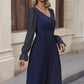 V-Neck Flounce Sleeve Pleated Dress