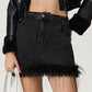 Plush Hem Mini Denim Skirt