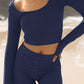Scoop Neck Long Sleeve Top and Shorts Set