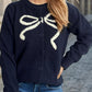 Bow Button Down Round Neck Cardigan
