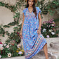 Ruffled Printed Tie Neck Cap Sleeve Dress