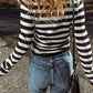 Striped Turtleneck Long Sleeve Knit Top