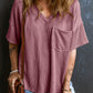 Textured V-Neck Dropped Shoulder T-Shirt