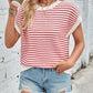 Lovelet Striped Round Neck Cap Sleeve Sweater