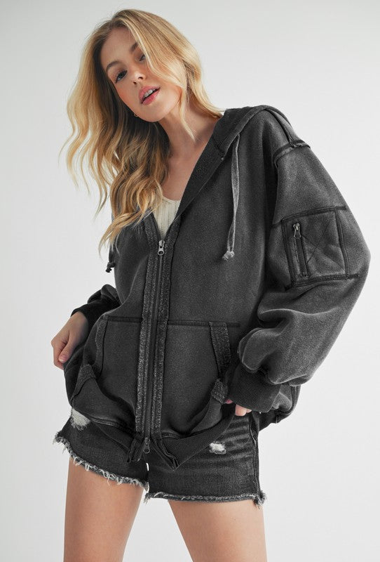 Brand Aemi+Co Exposed Seam Zip Up Drawstring Hooded Jacket