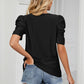 Eyelet Puff Sleeve Round Neck Blouse