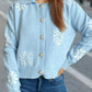 Pearl Trim Collared Neck Long Sleeve Cardigan