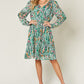 Double Take Full Size Printed Drawstring Waist Long Sleeve Dress