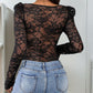 Perfee Sweetheart Neck Long Sleeve Lace Bodysuit
