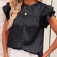 Leopard Frill Mock Neck Ruffled Cap Sleeve Top