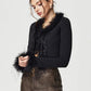 Tied Fuzzy Trim Long Sleeve Knit Cardigan