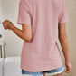 Full Size Eyelet V-Neck Short Sleeve Top