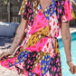Printed Tie Neck Short Sleeve Mini Dress