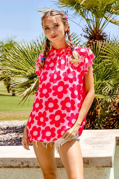 BiBi Floral Contrast Ruffled Top - Brand BiBi