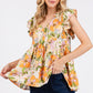Mittoshop Floral V-Neck Ruffled Cap Sleeve Blouse