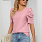 Eyelet Puff Sleeve Round Neck Blouse