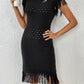 Fringe Openwork Boat Neck Knit Dress
