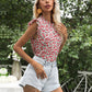 Ruffled Floral Mock Neck Cap Sleeve Blouse
