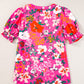 Printed Notched Short Sleeve Blouse