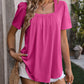 Ruched Square Neck Short Sleeve Blouse