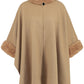 Fuzzy Trim Long Sleeve Poncho