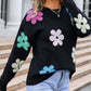 Flower Round Neck Long Sleeve Sweater